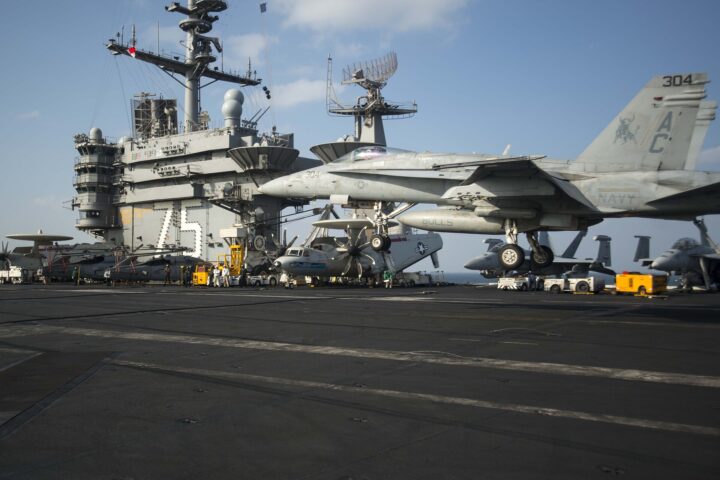 F/A-18C Hornet on the flight deck of USS Harry S. Truman CVN-75 in the Persian Gulf, January 2014