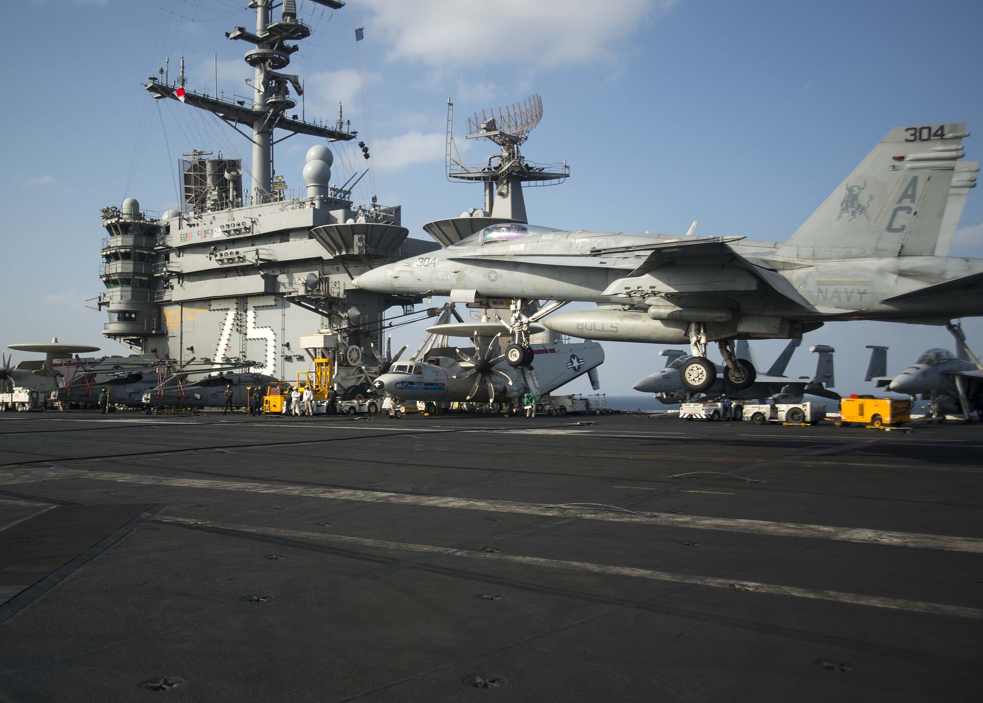 F/A-18C Hornet on the flight deck of USS Harry S. Truman CVN-75 in the Persian Gulf, January 2014
