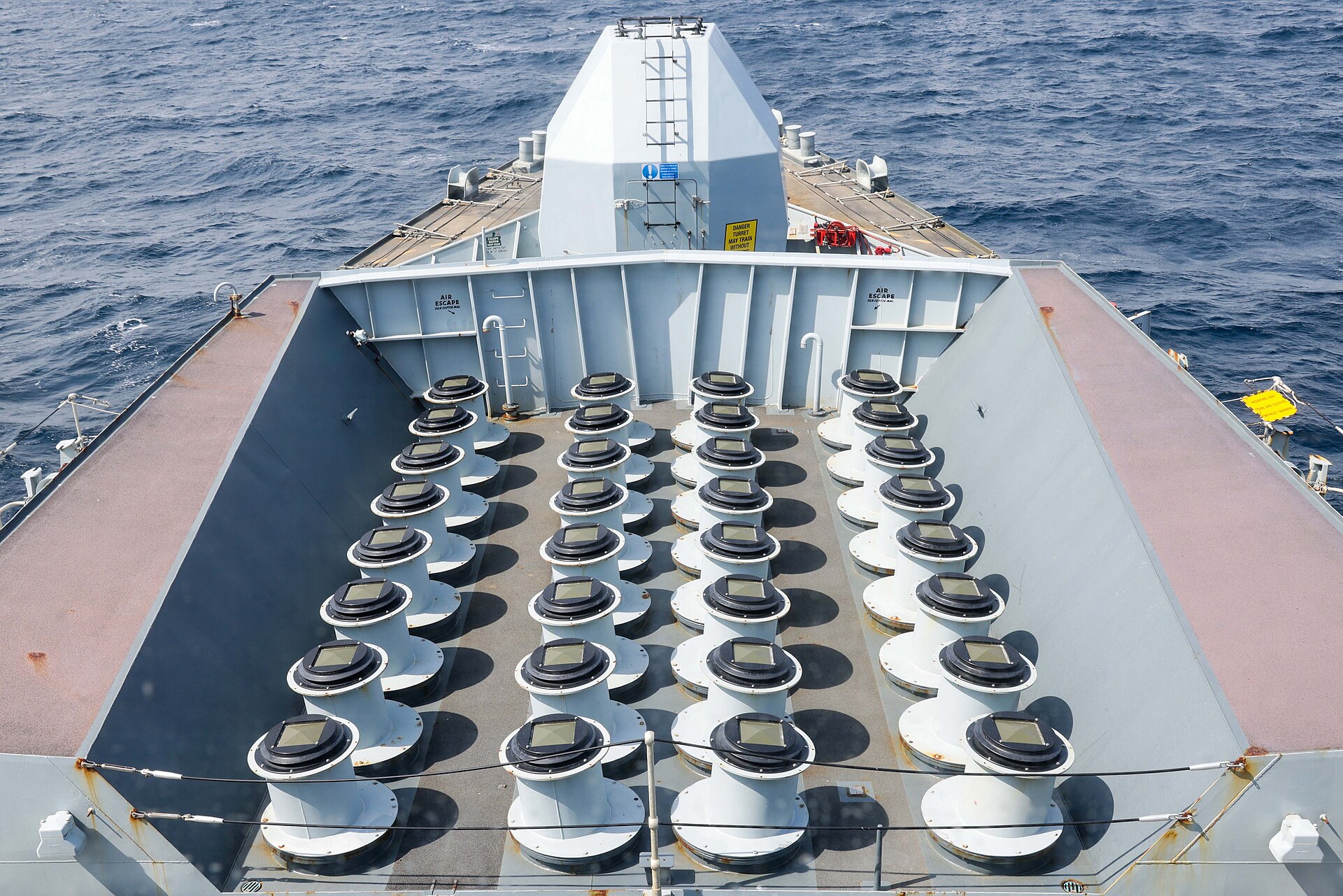 HMS Richmond Sea Ceptor 32-cell missile silo on Red Sea patrol in February 2024, one of the Western naval assets deployed against Houthi maritime attacks