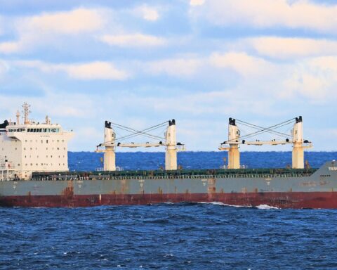Bulk carrier Tesoro underway in open water — the same vessel type as the M/V Magic Seas, a 63,301-DWT bulk carrier sunk by Houthi forces 51nm southwest of Hodeidah on 6 July 2026