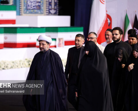 Mourners at Ayatollah Khamenei funeral ceremony Tehran Mosalla July 3 2026