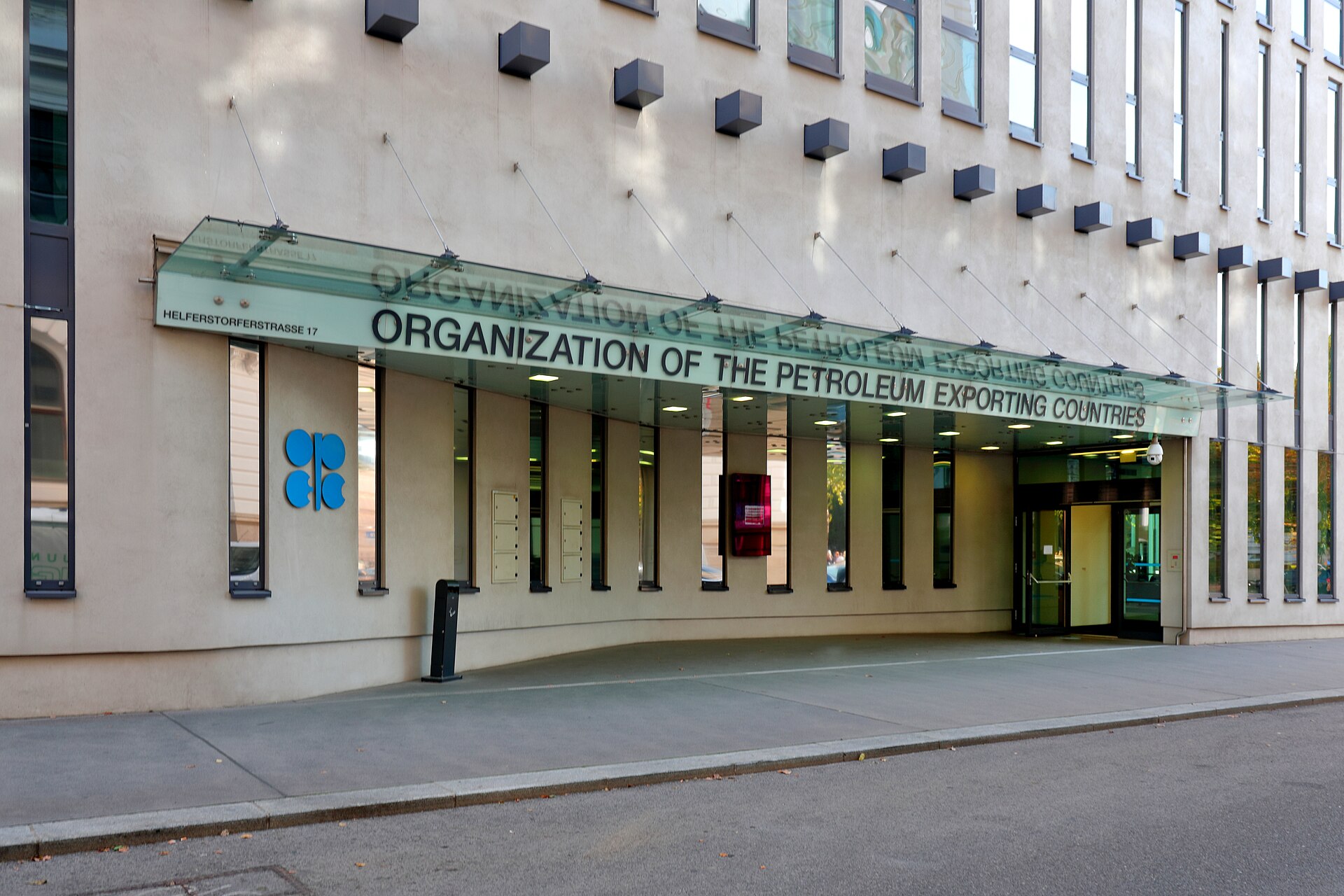OPEC secretariat entrance at Helferstorferstrasse 17, Vienna — the Organisation of the Petroleum Exporting Countries where ministers convene to set production quotas