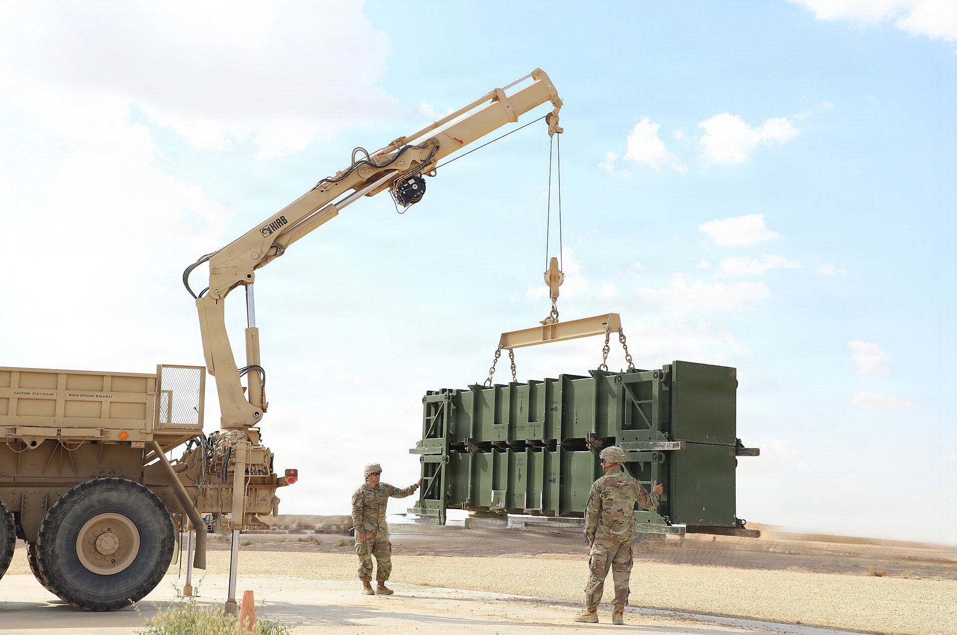 US Army soldiers load PAC-3 Patriot missile interceptor canisters in the US Central Command region, May 2026