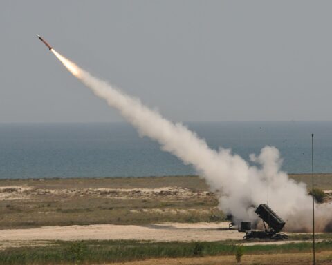 Patriot PAC-3 missile launch during live-fire exercise, illustrating Saudi Arabia air defense intercept capability