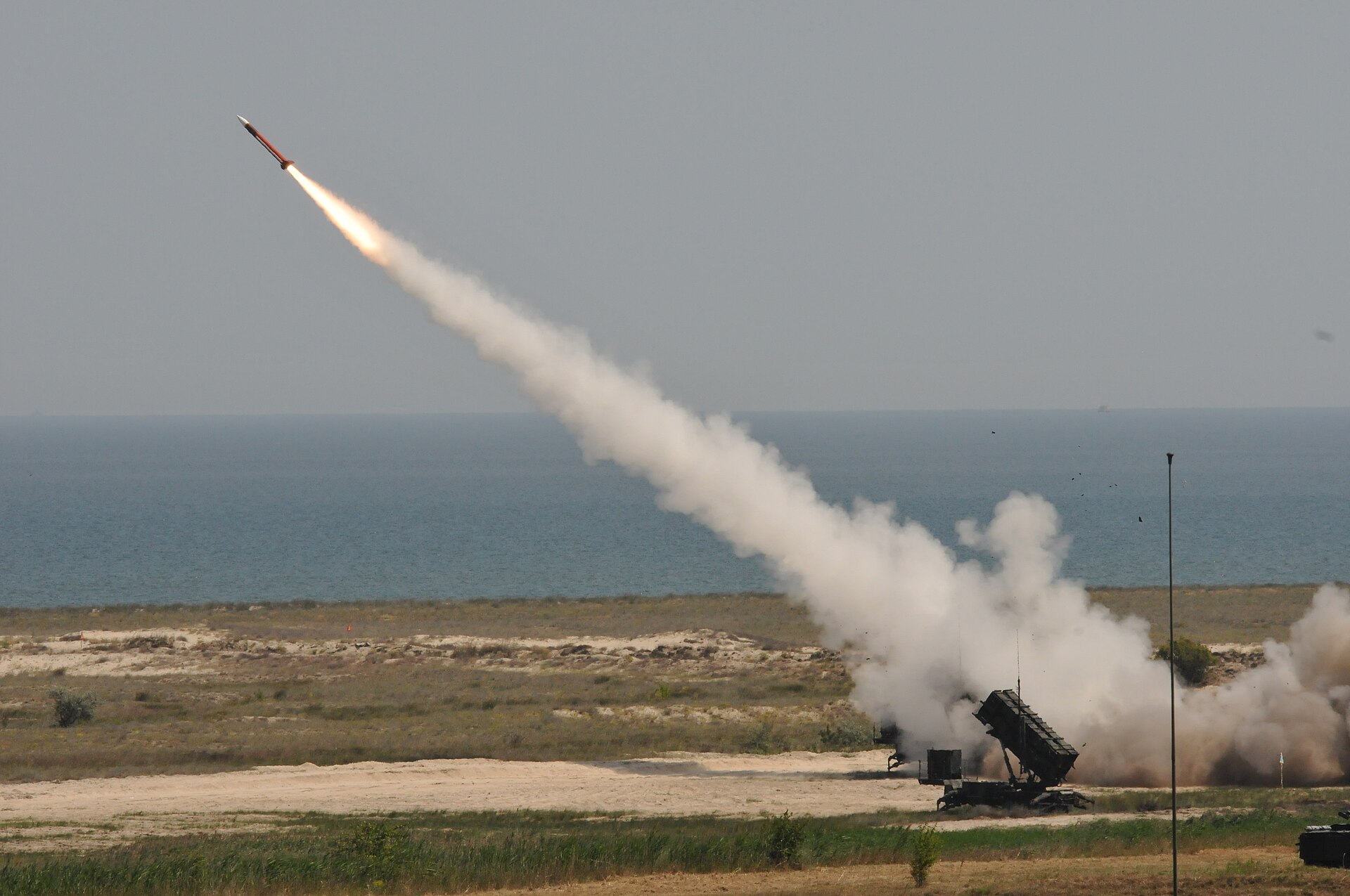 Patriot PAC-3 missile launch during live-fire exercise, illustrating Saudi Arabia air defense intercept capability