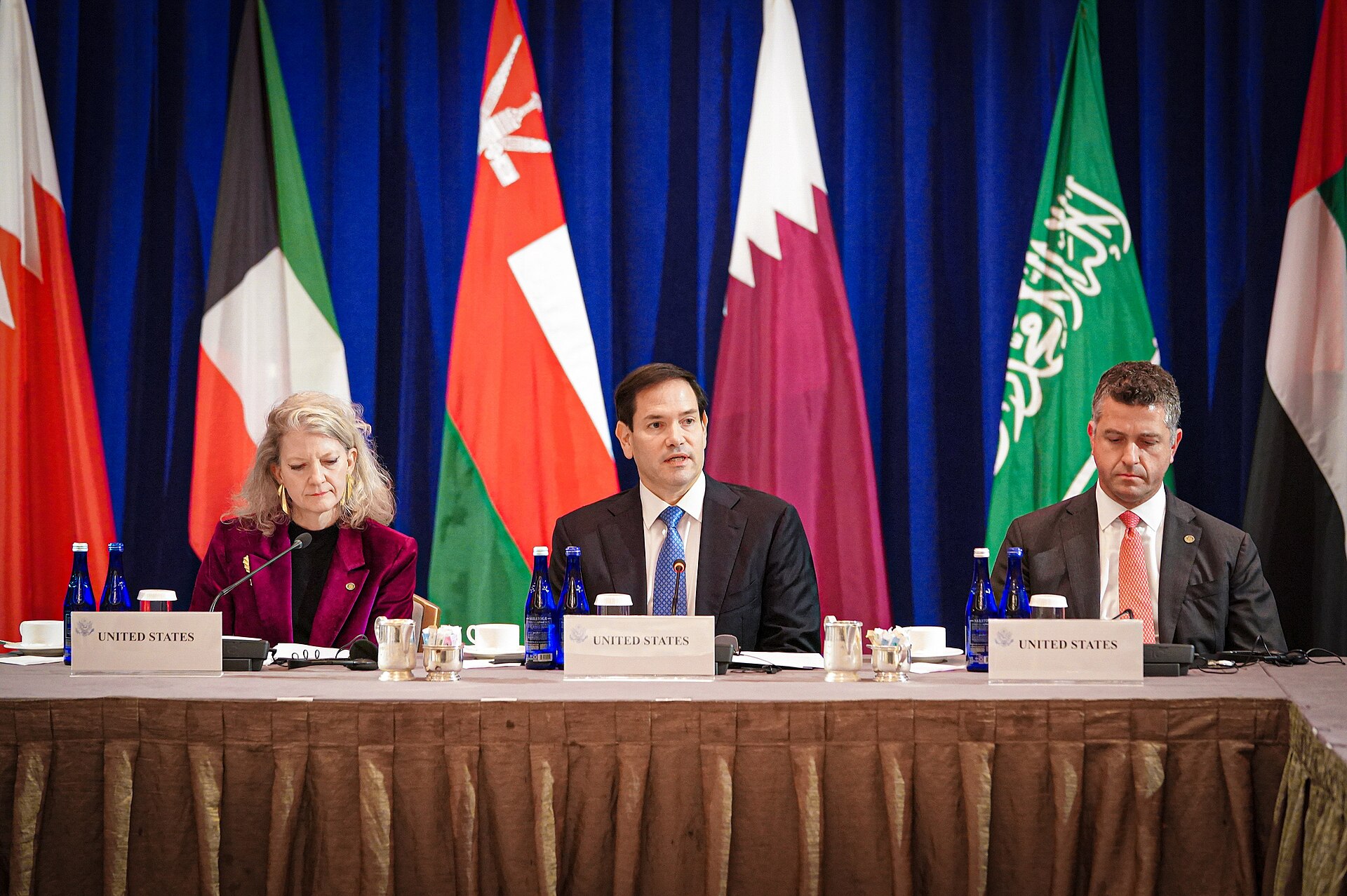 Secretary of State Marco Rubio meets with Gulf Cooperation Council foreign ministers, September 2025 — the same diplomatic format Rubio bypassed when he skipped Riyadh on his late-June 2026 Gulf tour