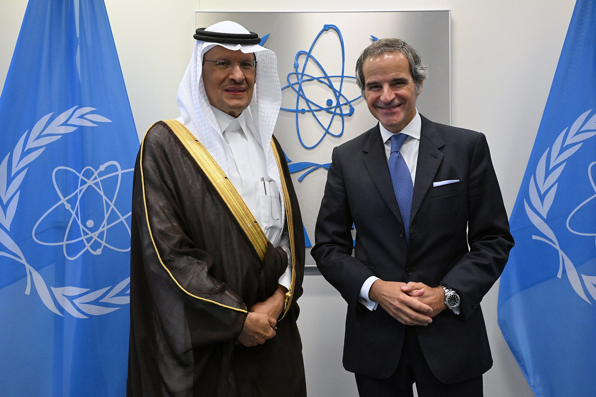Saudi Energy Minister Prince Abdulaziz bin Salman meets IAEA Director General Rafael Grossi at the IAEA General Conference bilateral session, Vienna, September 2024