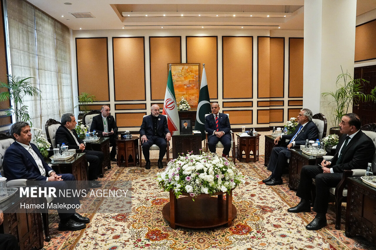 Pakistani Prime Minister Shehbaz Sharif meeting with Iranian parliamentary delegation, Iran and Pakistan flags visible — Pakistan serves as mediator for the Islamabad MOU track that reached Day 24 on July 11 2026