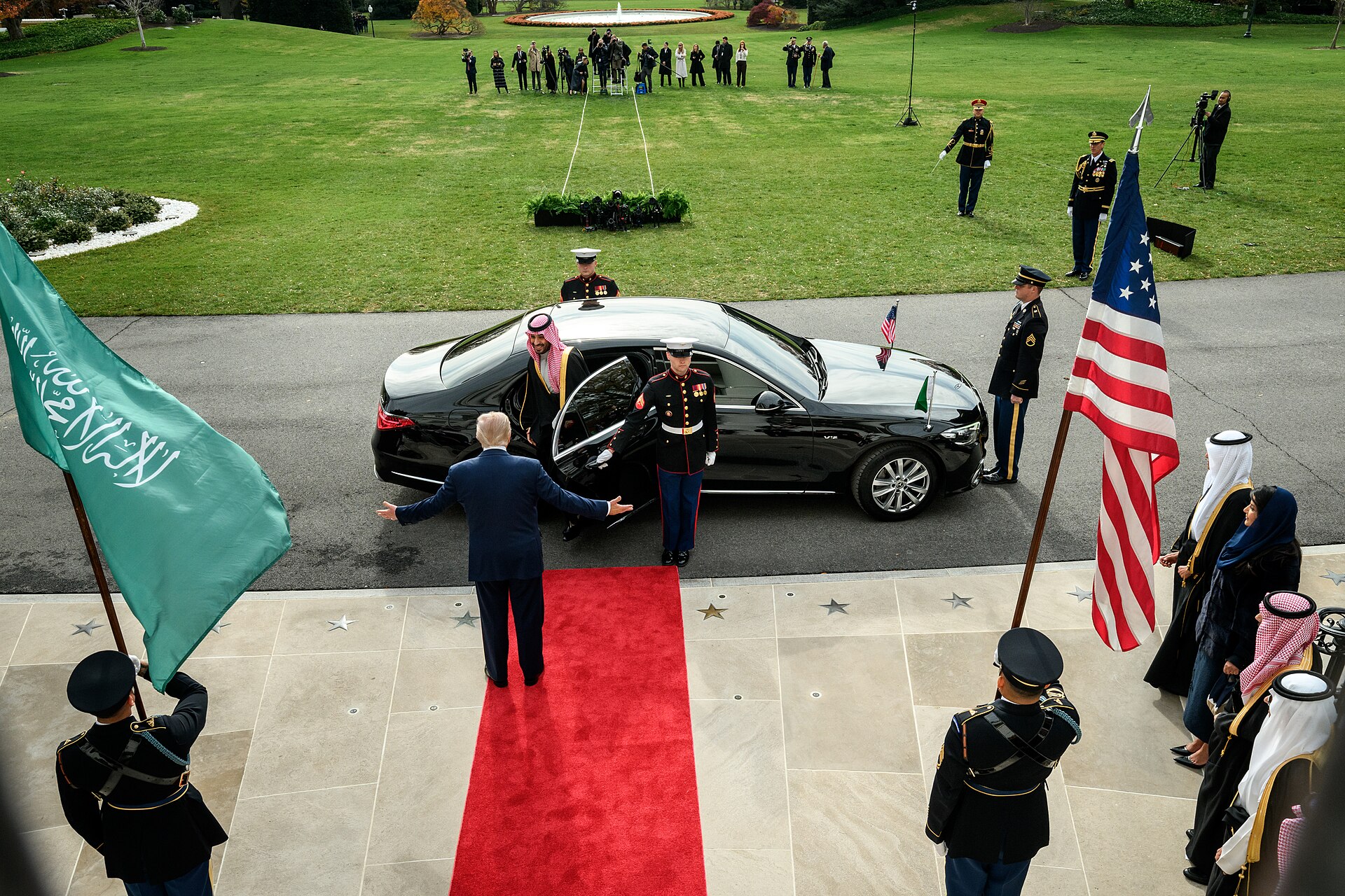President Trump welcomes Crown Prince Mohammed bin Salman at the White House South Portico, November 2025