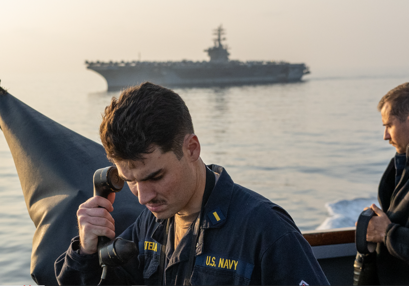 USS Mason destroyer and USS Dwight D. Eisenhower aircraft carrier in the Red Sea during Operation Prosperity Guardian, January 2024