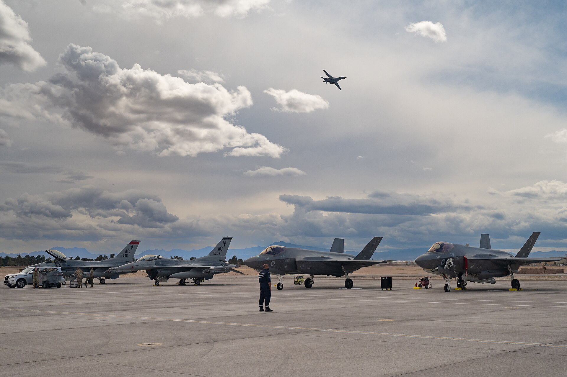 Israeli Air Force F-35I Adir aircraft on the tarmac at Nellis Air Force Base during Red Flag-Nellis 23-2 in March 2023 — Israel has operated the F-35 since 2017 and formally objected to the Saudi sale, arguing that even constrained F-35s erode the qualitative military edge Israel has maintained in regional airspace
