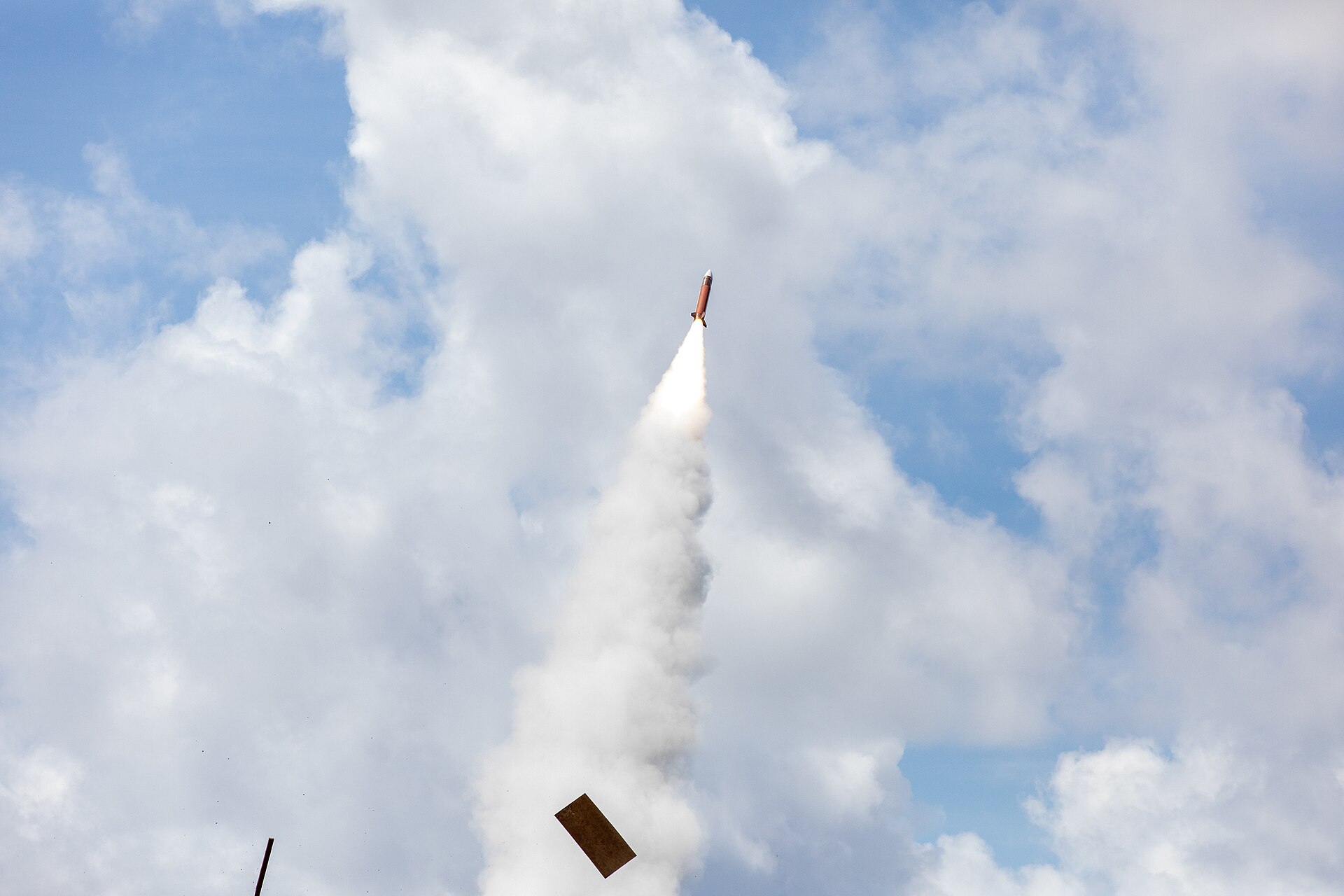 A Patriot interceptor missile launches during a US Army live-fire exercise — the type of air-defence capability Saudi Arabia has been consuming at rates exceeding four years of Western production output, a crisis the F-35 sale does nothing to address