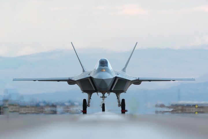 Turkey's TAI KAAN fifth-generation fighter prototype during taxiing and ground-running tests at Ankara Mürted Air Base, March 2023