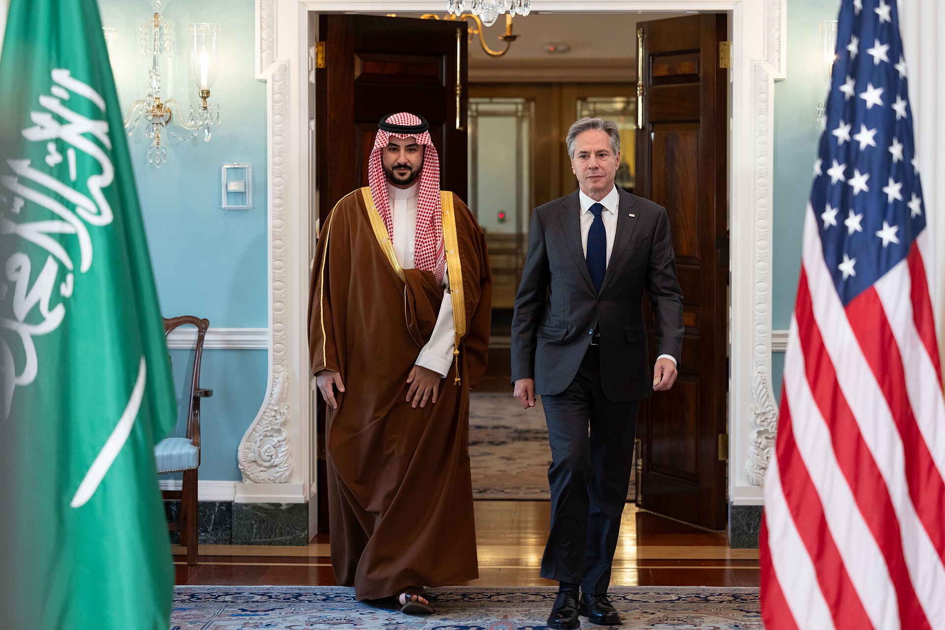 US Secretary of State Antony Blinken meets Saudi Arabia Minister of Defense Prince Khalid bin Salman at the State Department, Washington DC, November 2023