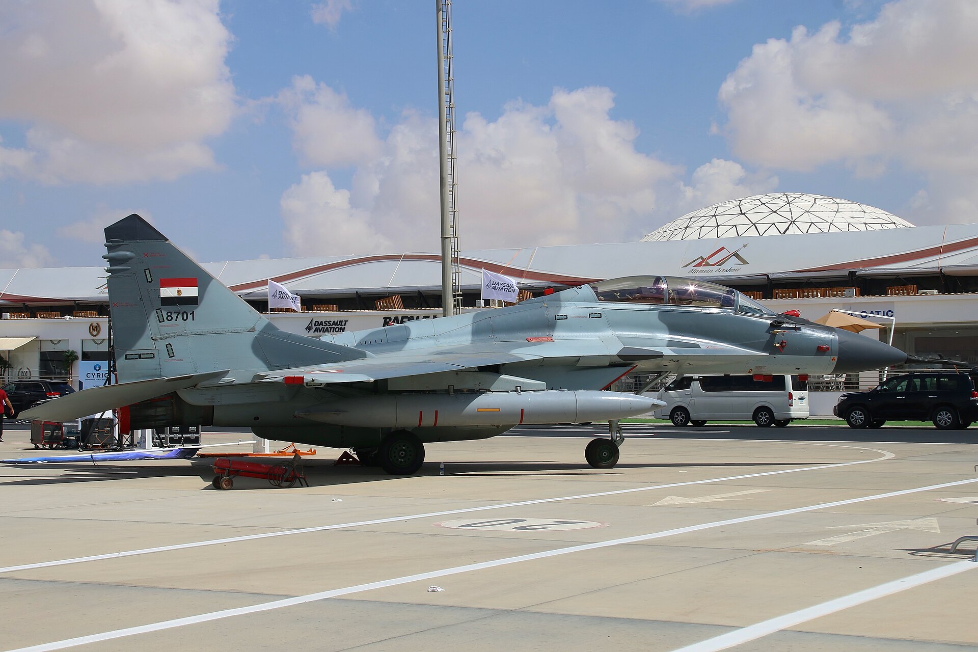 Egyptian Air Force MiG-29M fighter jet on display at the El Alamein Airshow in September 2024