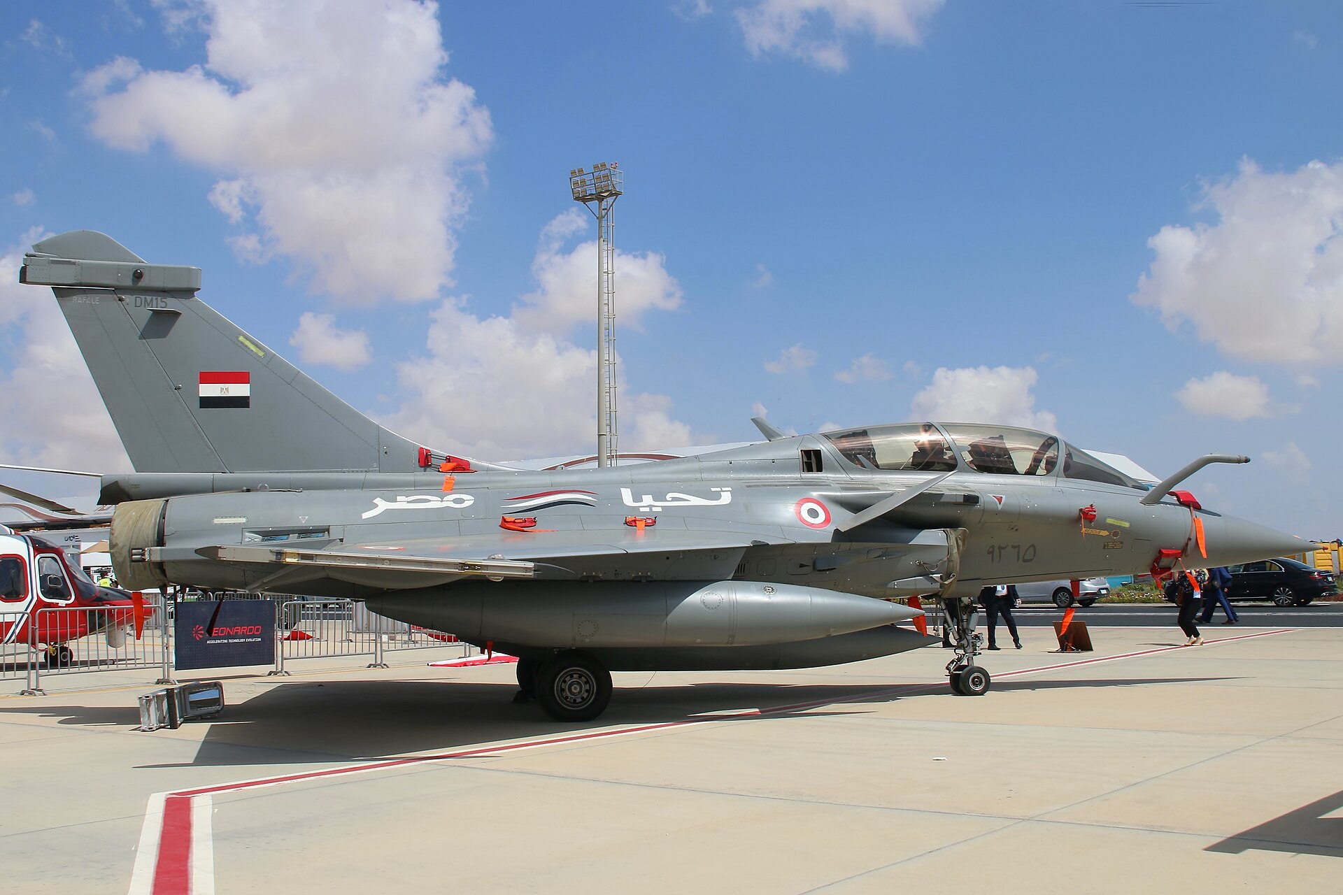 Egyptian Air Force Rafale DM fighter jet serial 9265 with Egyptian flag on tail at El Alamein International Airshow, September 2024