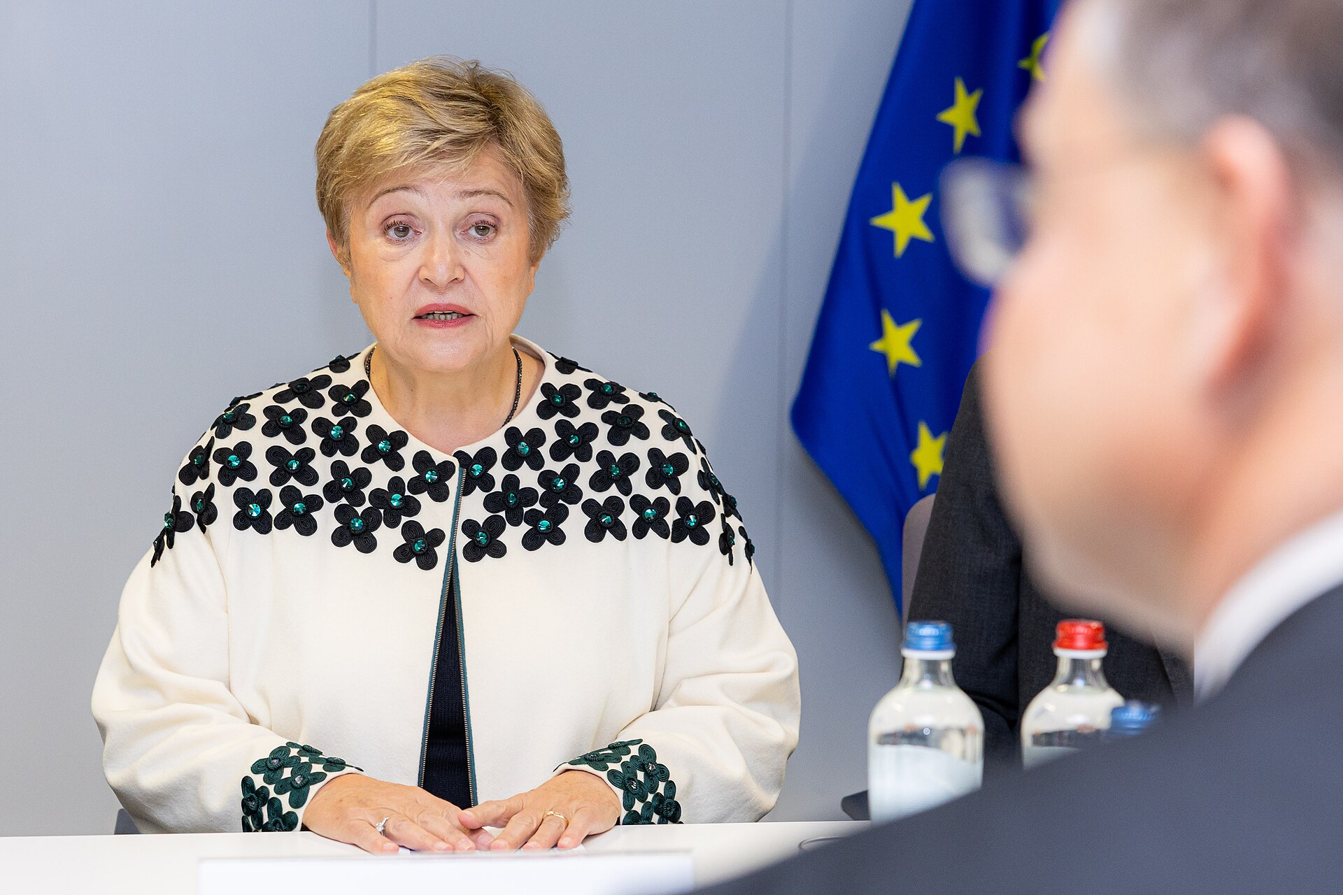 Kristalina Georgieva, IMF Managing Director, at a bilateral meeting — the official who warned Bangkok that Saudi Arabias war carries spillovers for everybody everywhere
