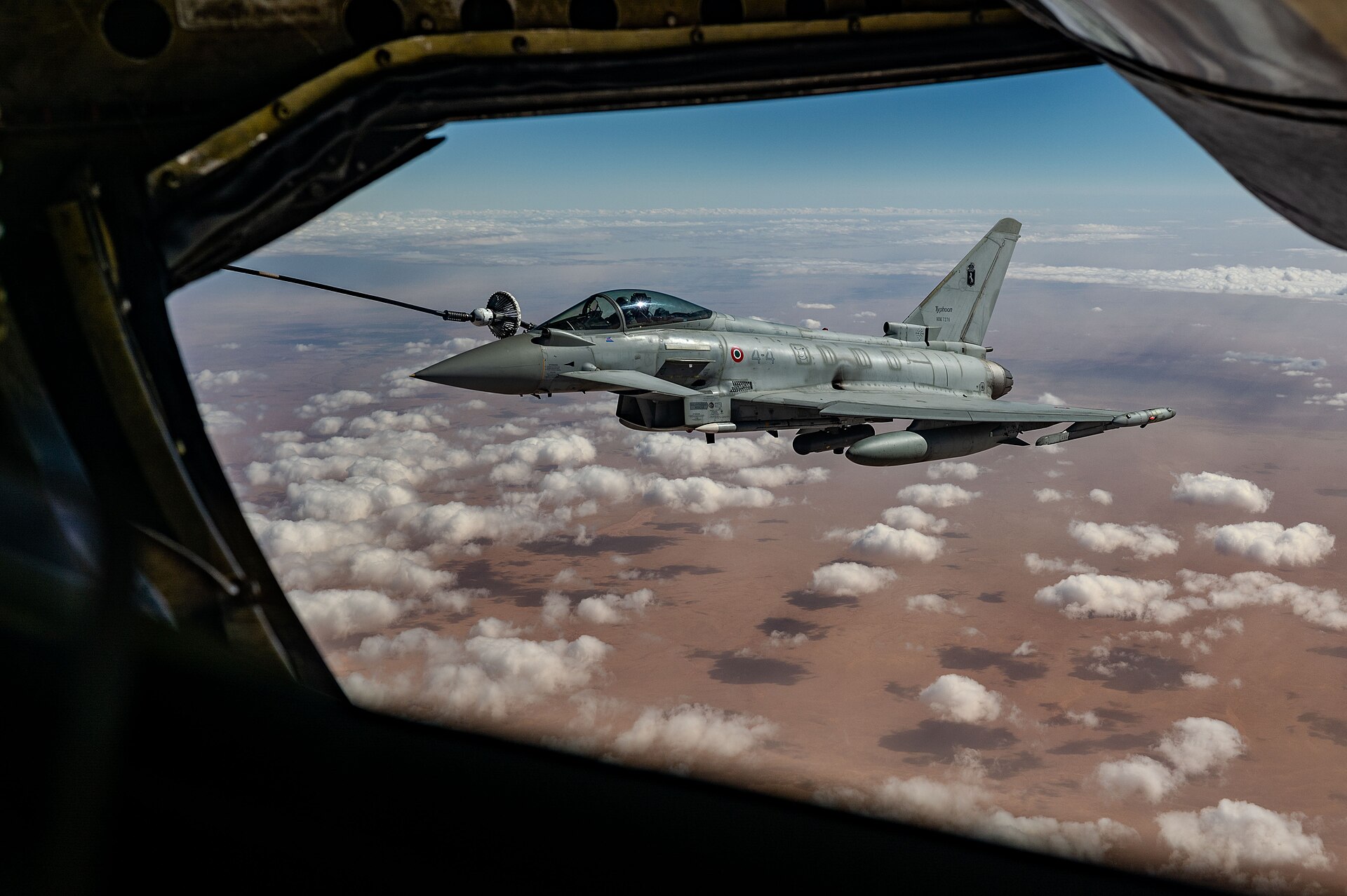 Italian Air Force F-2000 Eurofighter Typhoon receives aerial refuelling over the US Central Command area of responsibility
