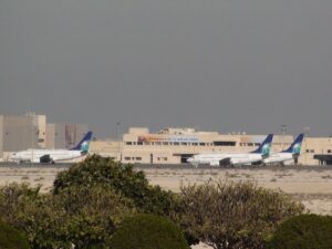 Saudi Aramco Boeing 737s parked at the Aramco general aviation terminal at King Fahd International Airport, Dammam, Saudi Arabia