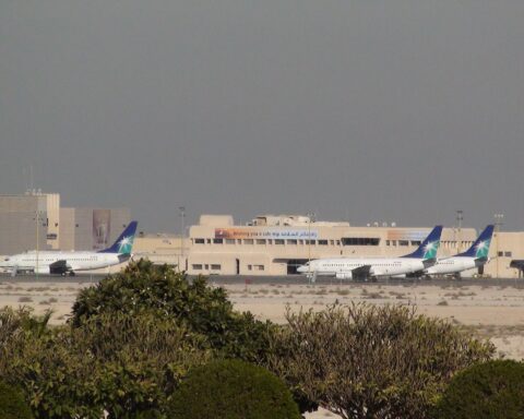 Saudi Aramco Boeing 737s parked at the Aramco general aviation terminal at King Fahd International Airport, Dammam, Saudi Arabia