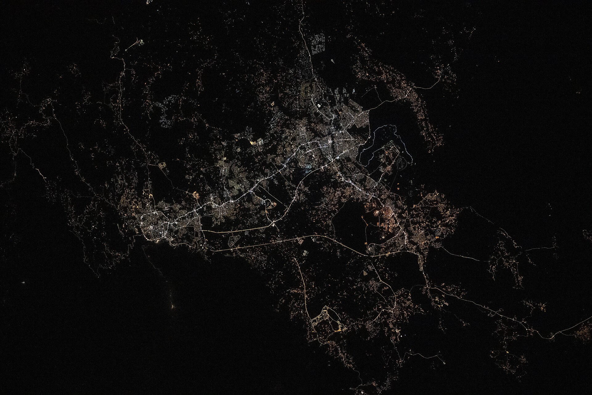 Abha, Khamis Mushait and Ahad Rafidah city lights photographed from the International Space Station, Asir region, Saudi Arabia