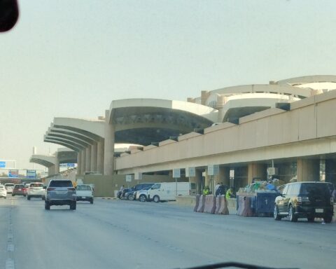 King Khalid International Airport terminal building, Riyadh — closed since a Houthi missile strike on 10 October 2026