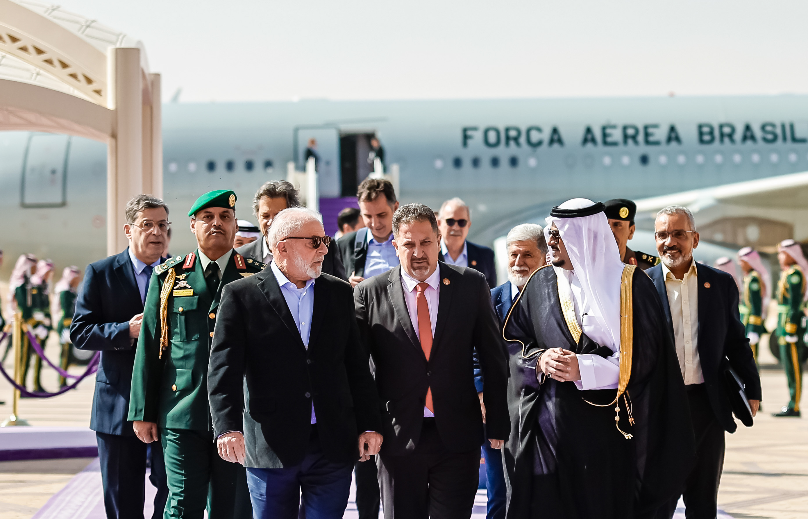 Brazilian President Lula da Silva walks across the tarmac at King Khalid International Airport Royal Terminal, Riyadh, November 2023
