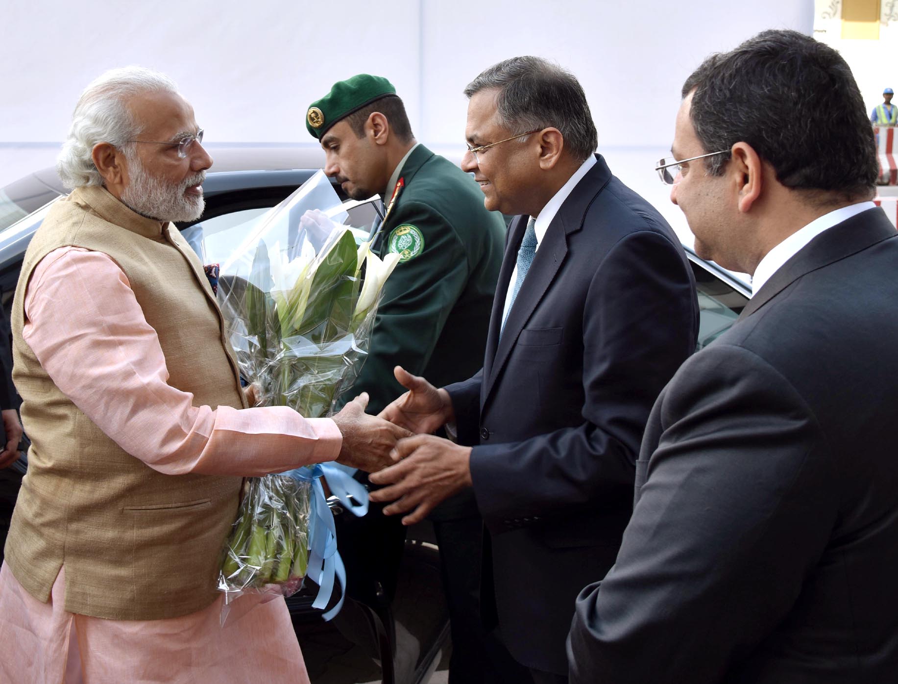 Prime Minister Narendra Modi arrives at the TCS All Women IT and ITES Centre in Riyadh, Saudi Arabia, April 2016, meeting with Indian professionals working in the kingdom