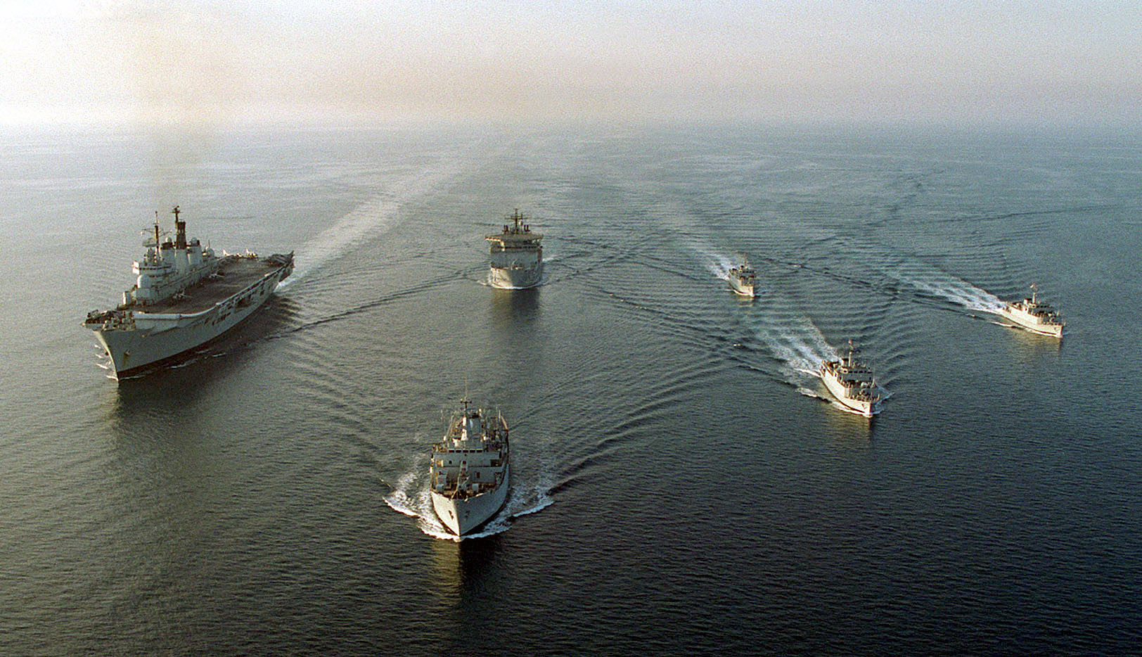 British Royal Navy Third Mine Countermeasures Squadron ships with HMS Illustrious in the Northern Persian Gulf