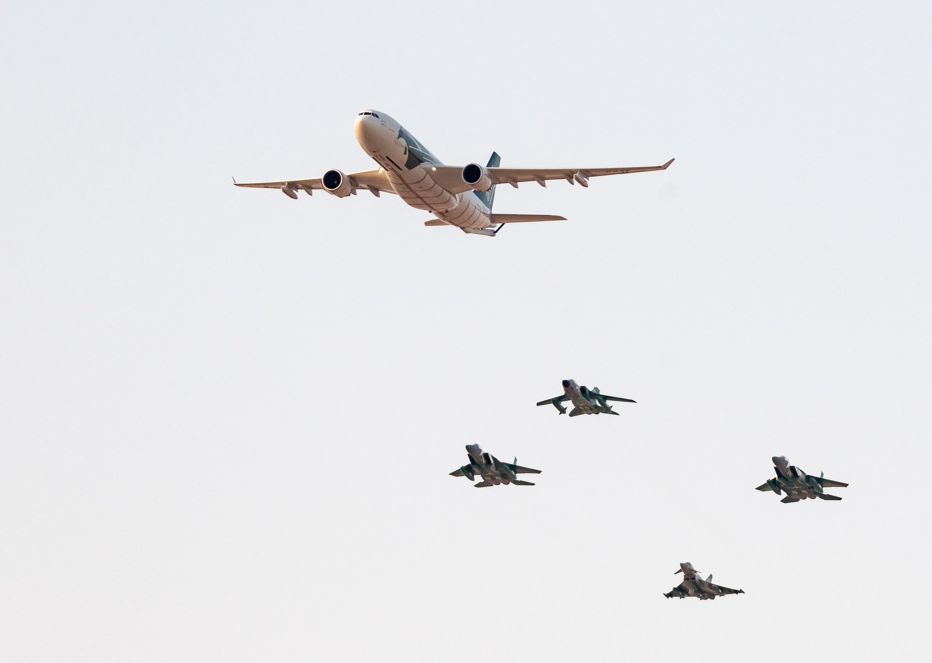 Royal Saudi Air Force jets in formation during the 88th National Day celebrations — the RSAF's Eastern Region command, headquartered at King Abdulaziz Air Base in Dhahran, is responsible for defending the Eastern Province