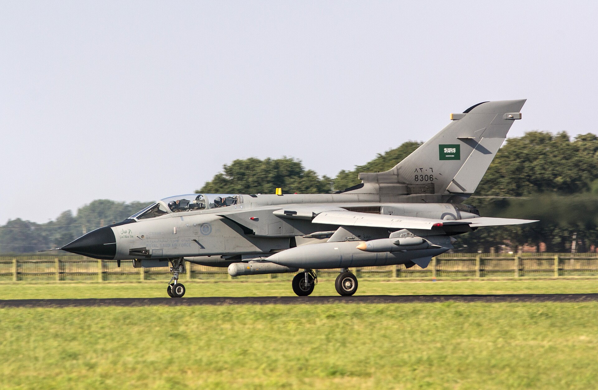 Royal Saudi Air Force Panavia Tornado IDS serial 8306, armed and taxiing at RAF Coningsby