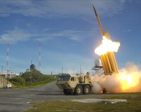 THAAD Terminal High Altitude Area Defense interceptor missile launch during test, US Army