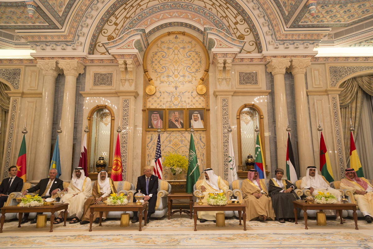 President Trump and King Salman bin Abdulaziz at the GCC leaders summit, King Abdulaziz Conference Center, Riyadh, May 21, 2017