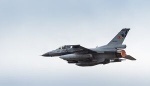 Turkish Air Force F-16 fighter jet in flight during NATO Trident Juncture 2015 exercise