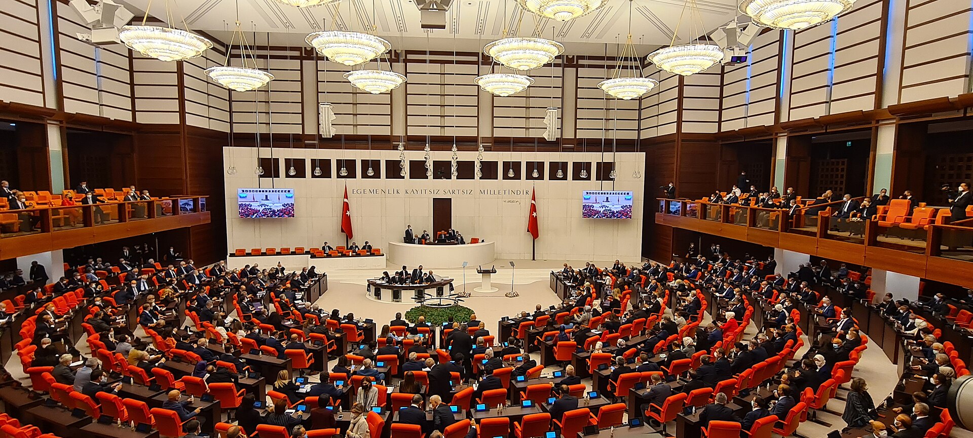 Interior of the Turkish Grand National Assembly in full session, Ankara, Turkey