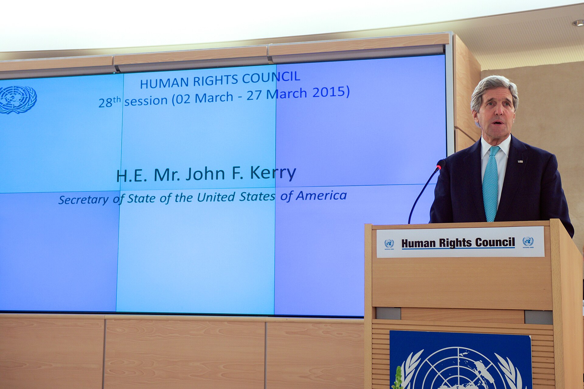 United Nations Human Rights Council chamber in Geneva during a plenary session