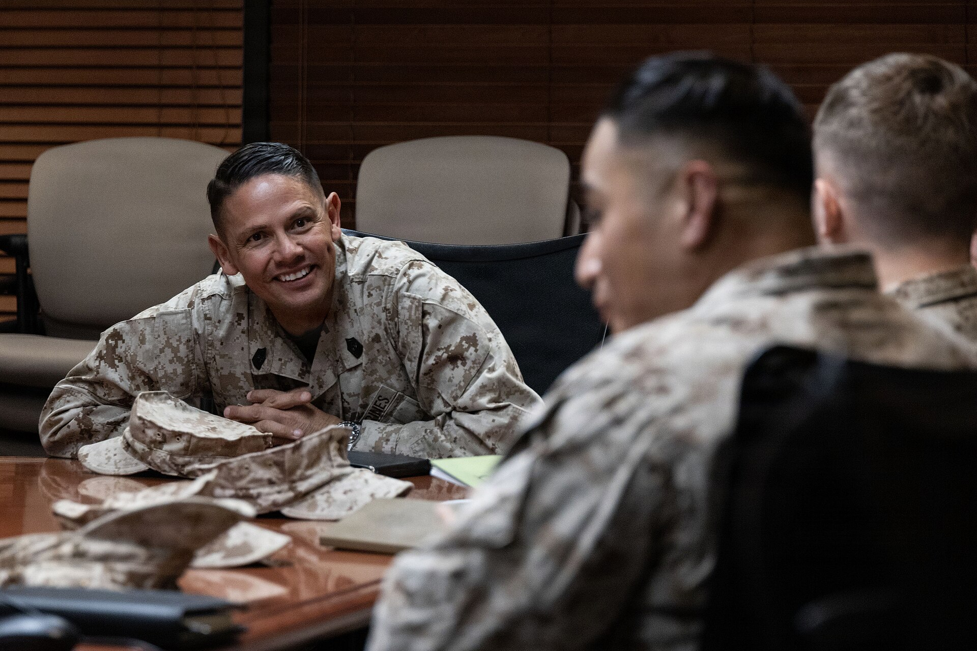 US Marine Security Guards at a briefing inside the US Embassy compound in Riyadh, Saudi Arabia, October 4, 2026 — weeks before the October 21 ordered departure of non-emergency staff