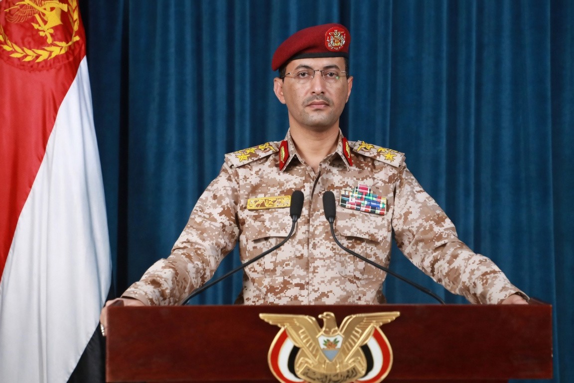 Yahya Saree, Houthi armed forces military spokesperson, at a press conference in Sana'a, 2026